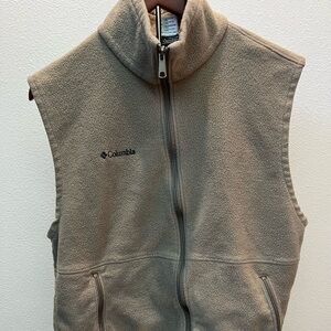Mens Columbia Fleece Vest Large - Tan/Beige, Full Zip Soft Lightweight Pockets